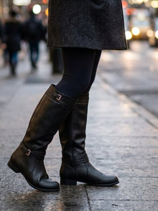 Comfortview Shoes - Comfortview The Janis Black Tall Leather Wide Calf Boots Size 9 1/2 W